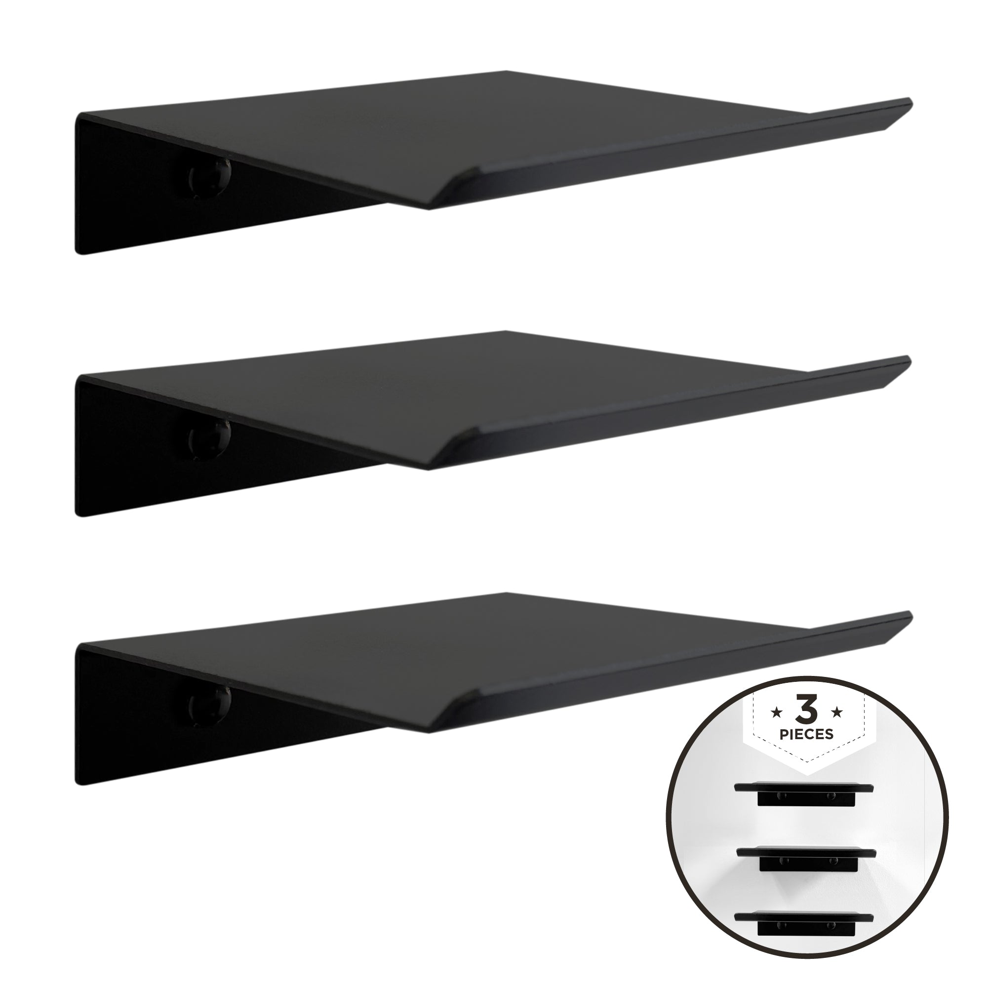 Wall Display Shelves for Bedroom, Bathroom, Living Room, Kitchen, Office - Metal Construction with Powder-Coated Finish - Modern Wall Shelf for Decor - 3-Pack